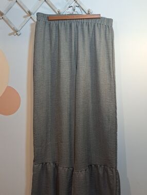 Women's Sage Green Wide-Leg Tiered Palazzo Pants with Elastic Waist